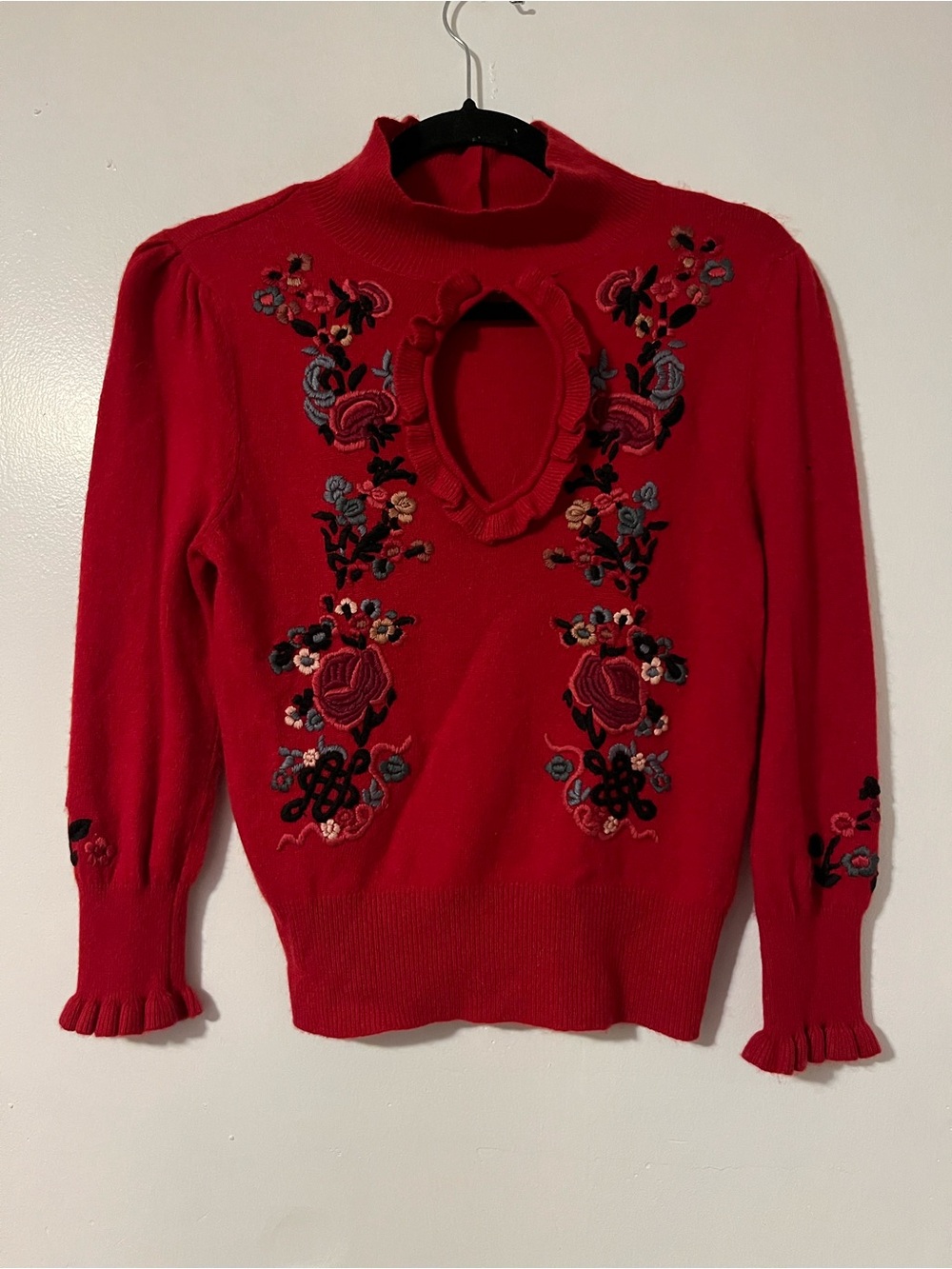 Nanette Lepore Red Embroidered - LambsWool/Cashmere/Angora - NWT